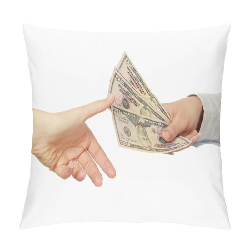 Personality  Money On The Hands, Isolated On White Background. Pillow Covers