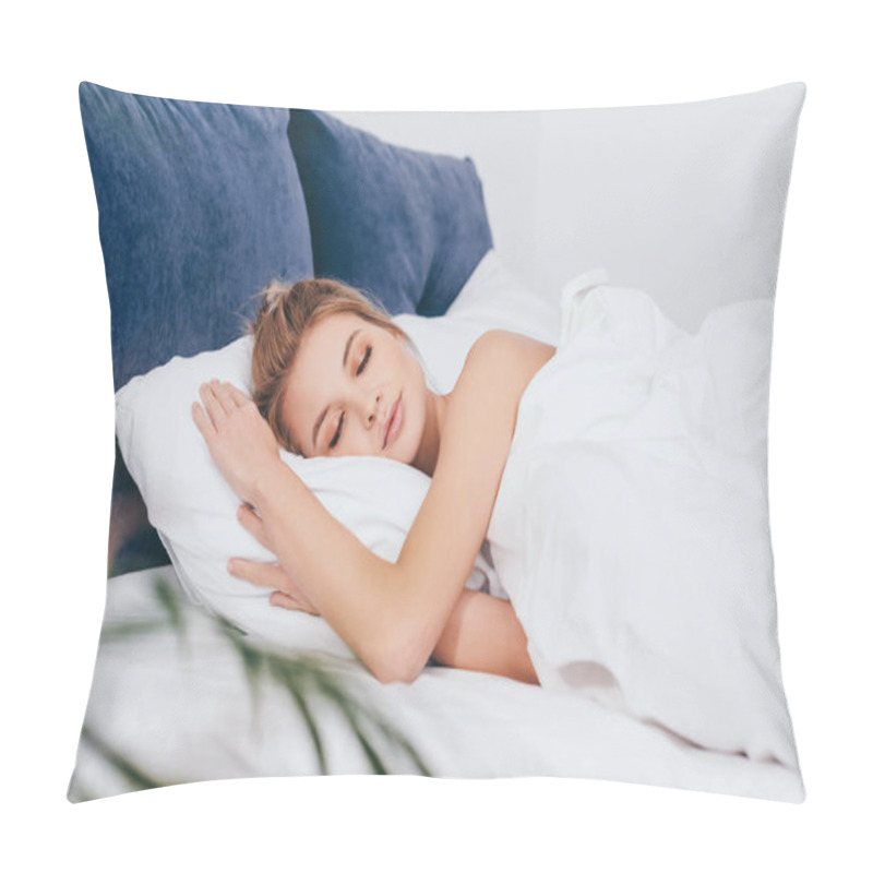 Personality  Beautiful Young Woman Sleeping In Bed In Morning Pillow Covers