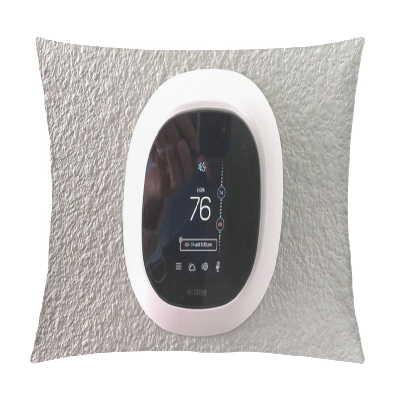 Personality  Atlanta, GA USA - March 26, 2021: An Ecobee Smart Thermostat In A Home. Pillow Covers