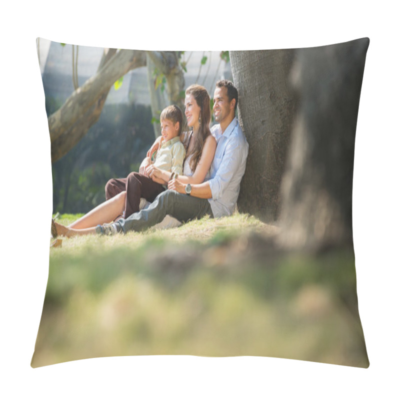 Personality  Happy Family In City Gardens Relaxing During Holidays Pillow Covers