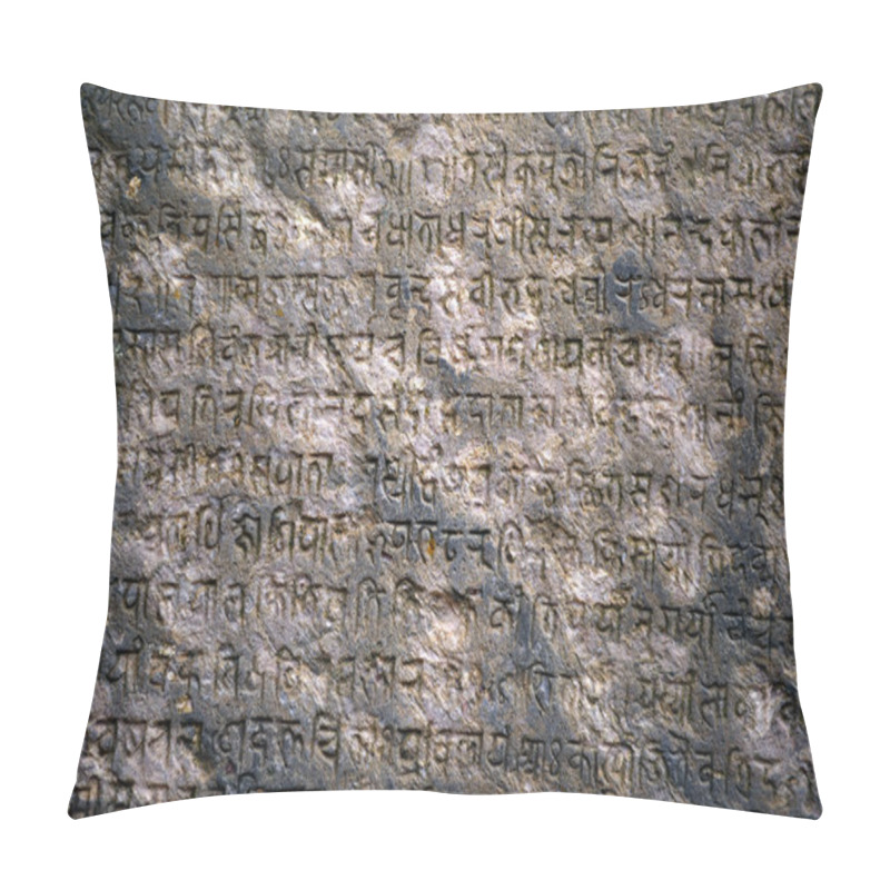 Personality  Background With Ancient Sanskrit Text Etched Into A Stone Tablet Pillow Covers