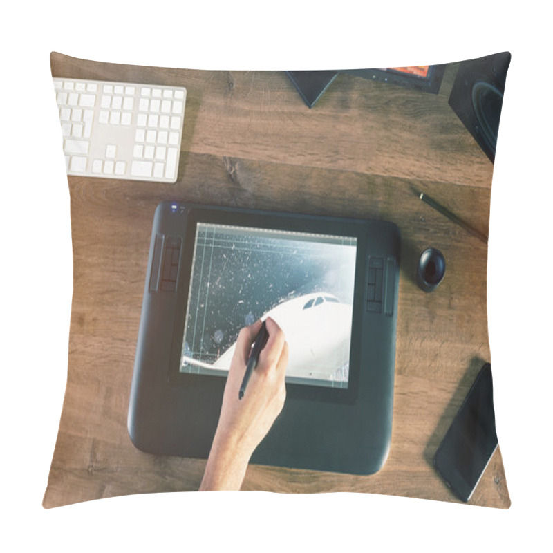 Personality  Graphic Designer Working With Drawing Tablet Pillow Covers