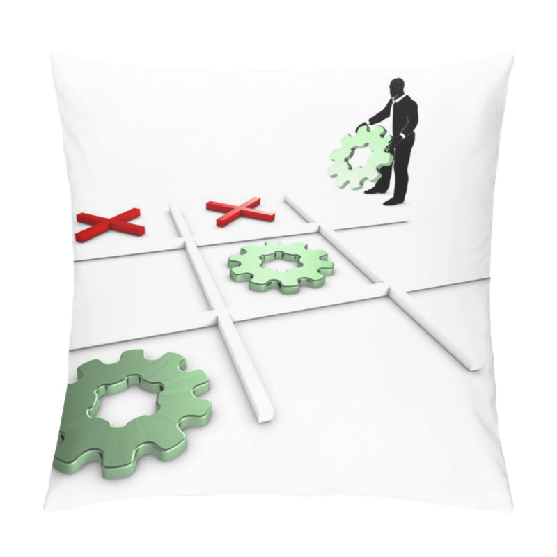 Personality  A Businessman Playing And Winning Tic Tac Toe With Gears Pillow Covers