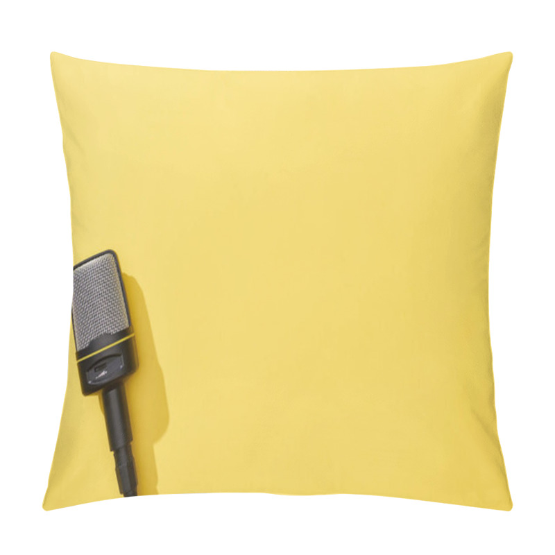 Personality  Top View Of Microphone On Yellow Background With Copy Space  Pillow Covers