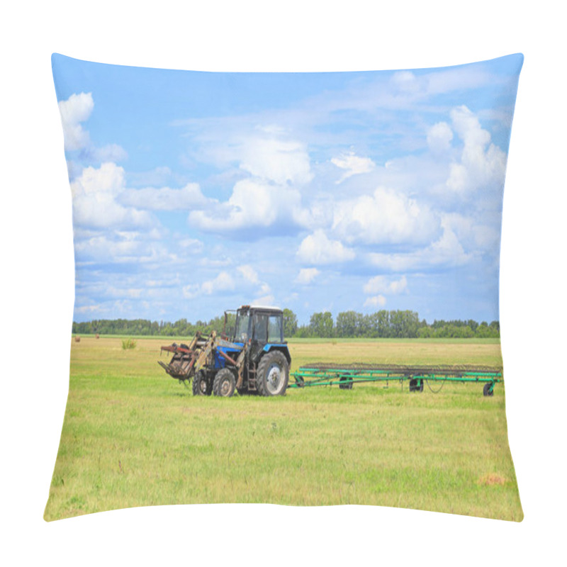 Personality  Tractor With A Rake On Hay Harvesting In Siberia Pillow Covers