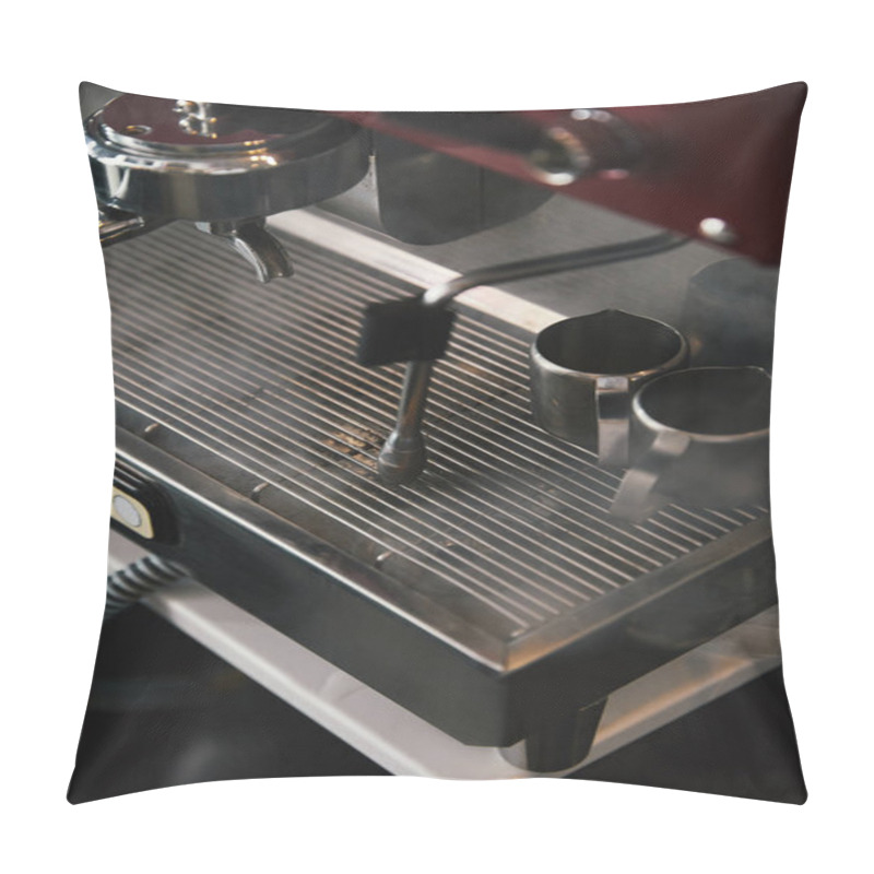 Personality  Close-up View Of Professional Coffee Machine With Steam In Coffeehouse Pillow Covers