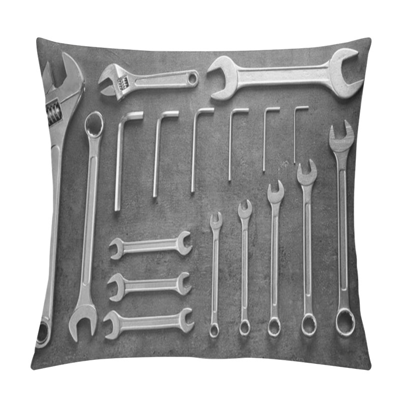 Personality  Set Of Combination Wrenches On Gray Background Pillow Covers