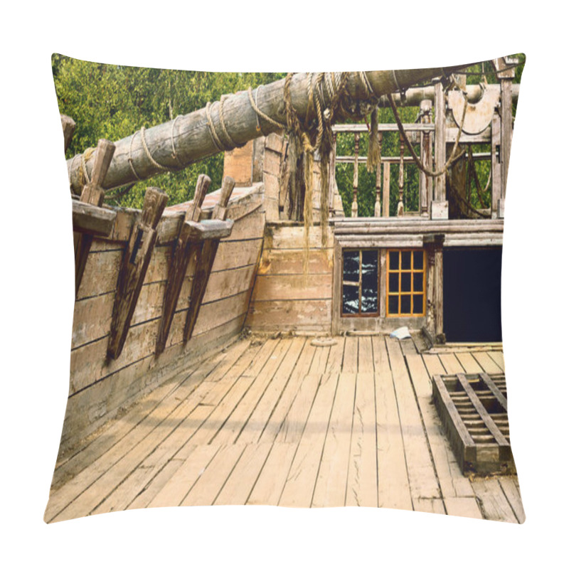 Personality  Deck Of The Old Wooden Ship. Old Desert Piracy Ship. Interior Of The Sailing Wooden Vessel. Pillow Covers