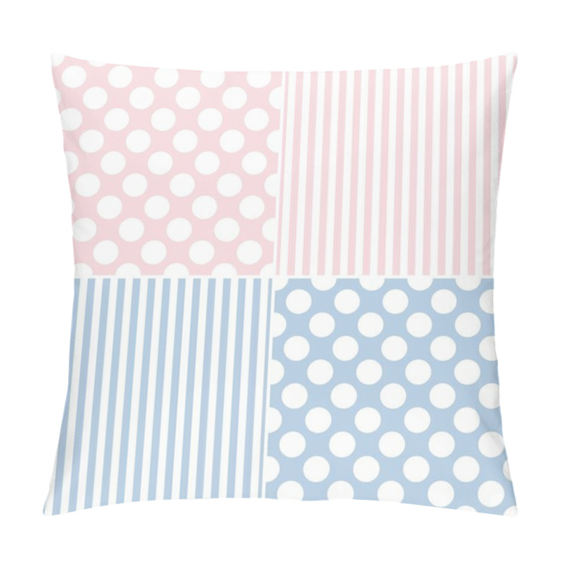 Personality  Tile Vector Pattern Set With White Polka Dots And Strips On Pink And Blue Background Pillow Covers