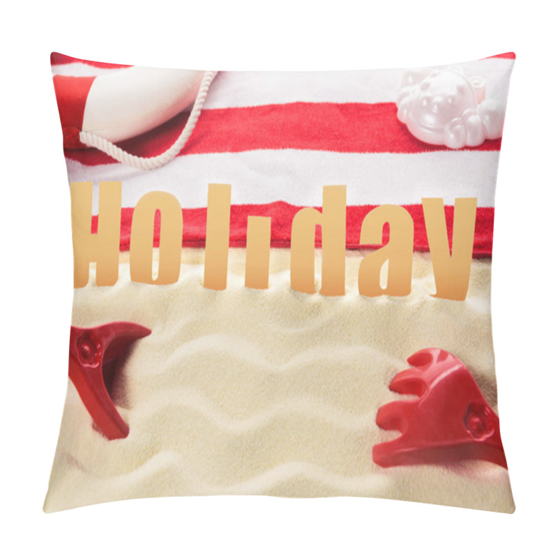 Personality  Beach Toys And Towel With Holiday Inscription On Sandy Beach Pillow Covers