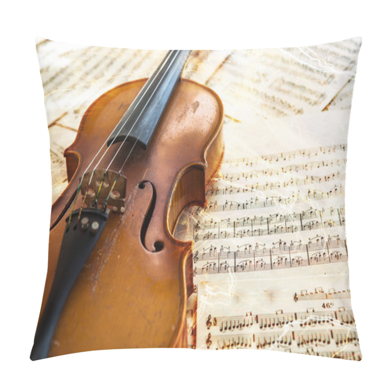 Personality  Old Violin Lying On The Sheet Of Music Pillow Covers