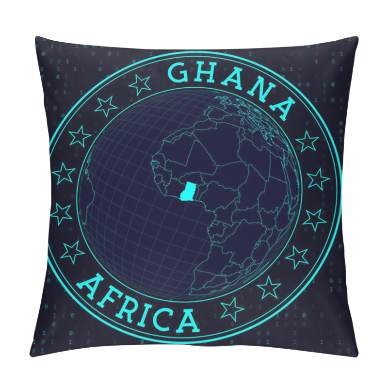 Personality  Ghana Round Sign Futuristic Satelite View Of The World Centered To Ghana Country Badge With Map Pillow Covers