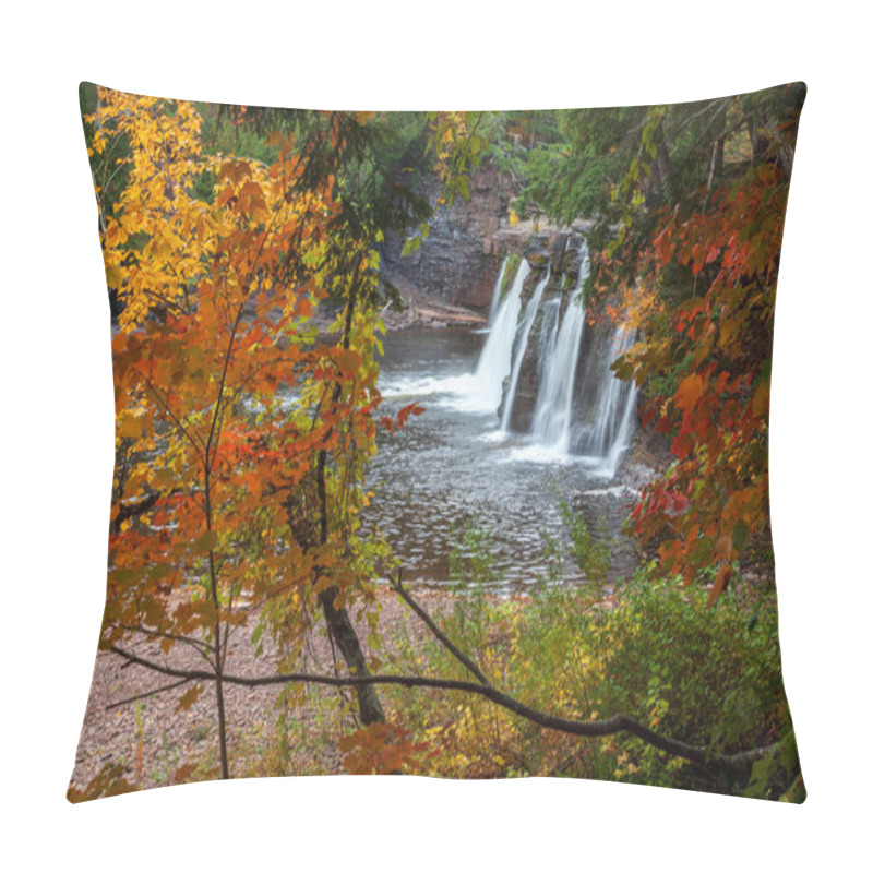 Personality  Manabezho Falls On The Presque Isle River In Porcupine Mountains State Park Michigan During Autumn Pillow Covers