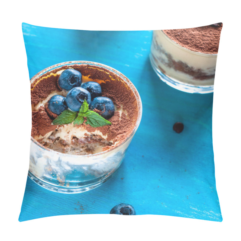 Personality  Dessert Tiramisu In Glasses, Decorated With Blueberries And Mint With Coffee Beans, The Concept Of Delicious Life  Pillow Covers