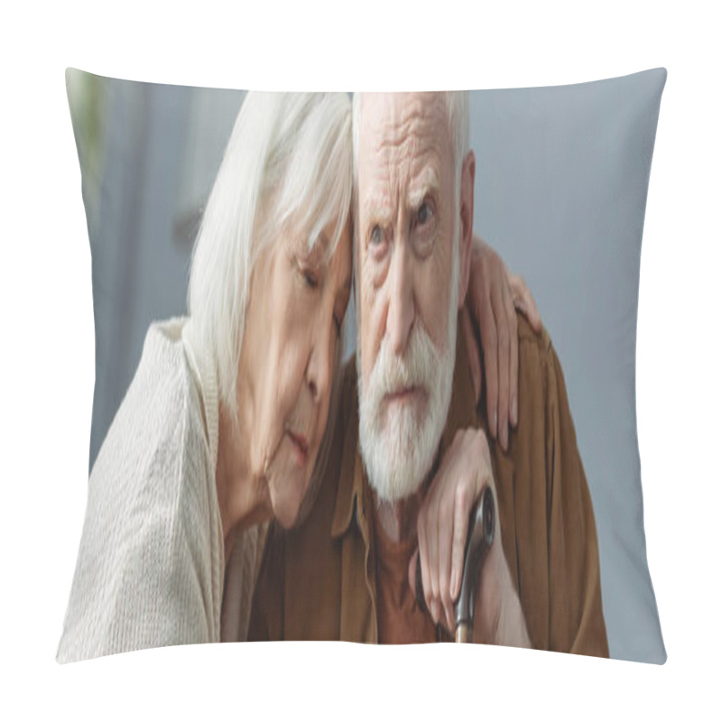 Personality  Horizontal Image Of Senior Woman With Closed Eyes Hugging Husband, Sick On Dementia Pillow Covers