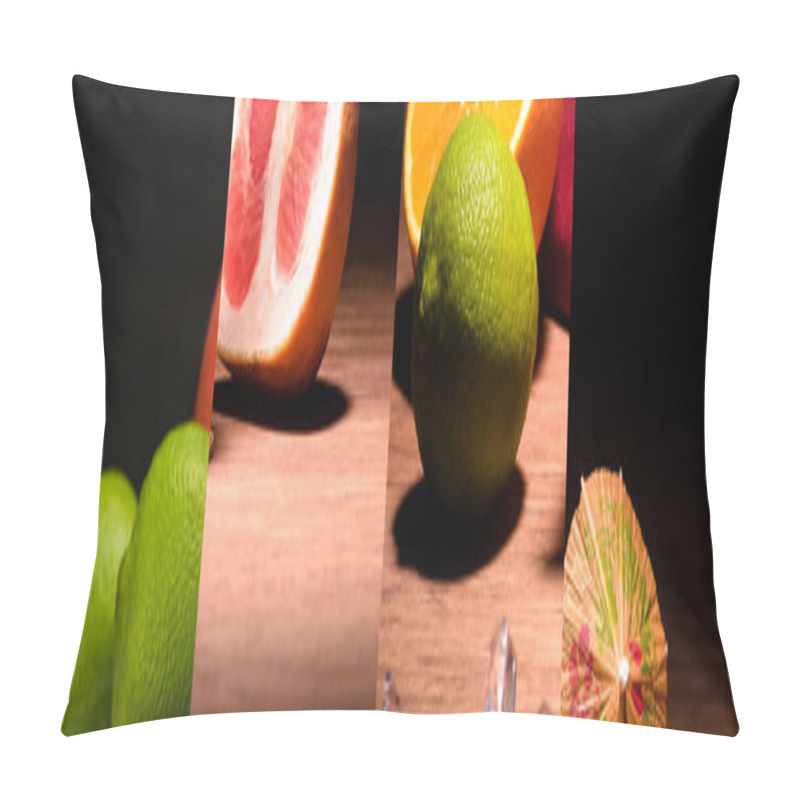 Personality  Collage Of Fresh Grapefruit, Orange, Limes And Umbrella Pick Pillow Covers