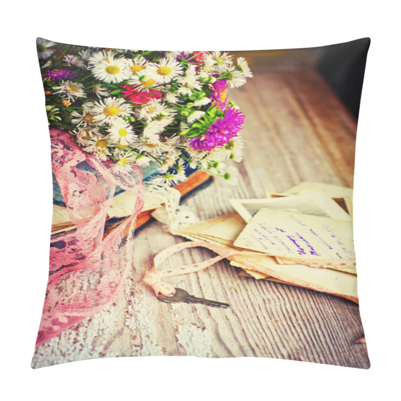 Personality  Background With Flowers, Post Cards And Photos Pillow Covers