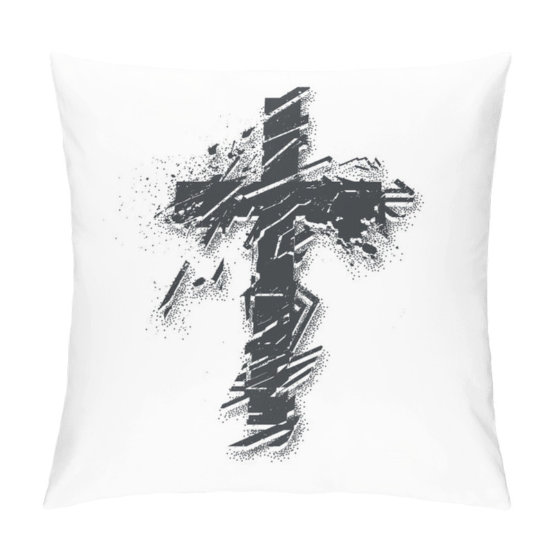 Personality  Vector Christian Cross Symbol. Grunge Illustration  Pillow Covers