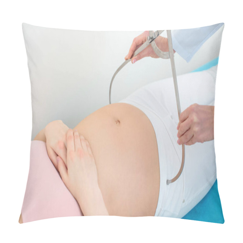 Personality  Cropped Shot Of Obstetrician Gynecologist Measuring Pelvis Size Of Pregnant Woman With Pelvimeter Pillow Covers