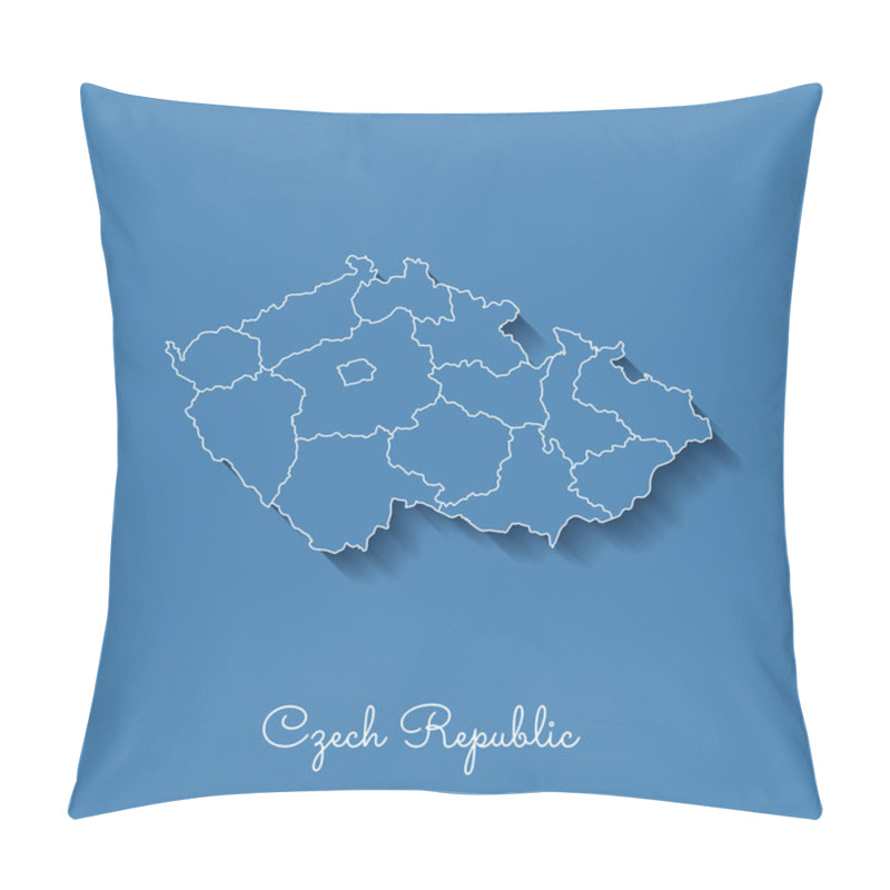 Personality  Czech Republic region map blue with white outline and shadow on blue background Detailed map of pillow covers