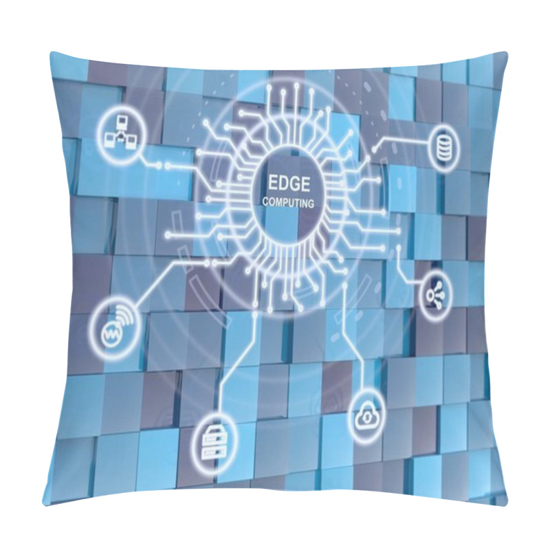 Personality  Edge Computing Circuit Circle On Blue Cube Background Pillow Covers