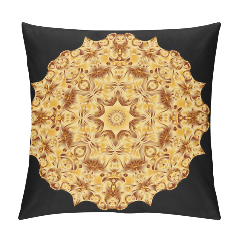 Personality  Golden Mandala On Black Background.  Hand Drawn Mandala, Oriental Decorative Element, Vintage Style. Pillow Covers