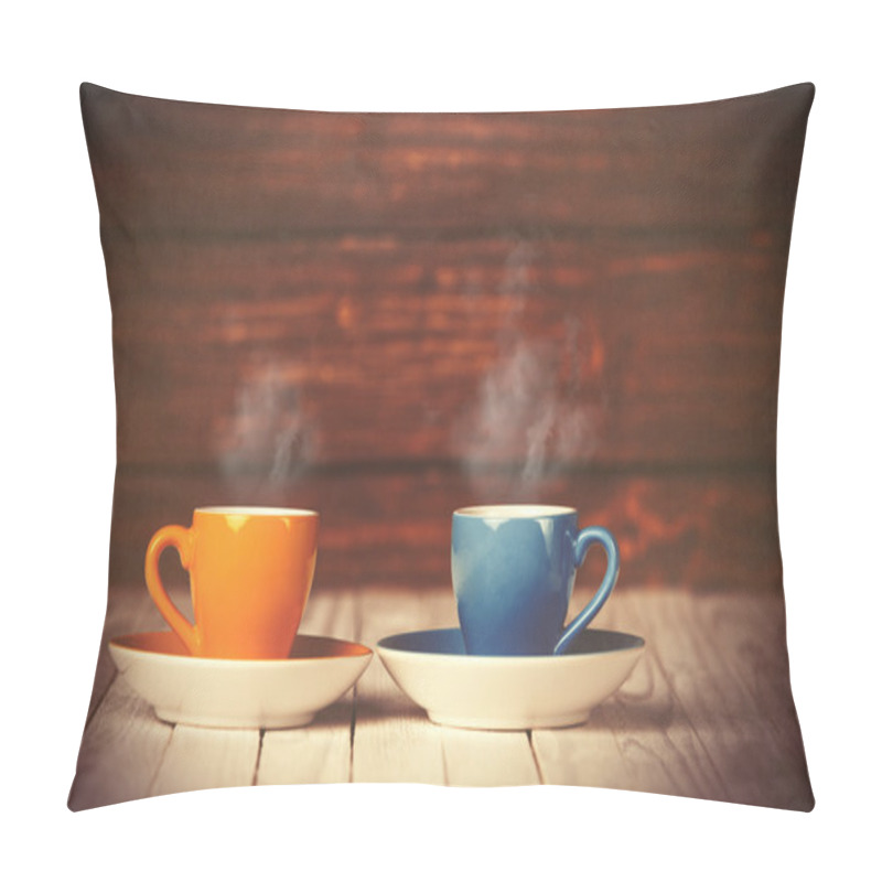 Personality  Two Cups Of Coffee On Wooden Table Pillow Covers