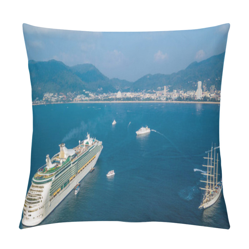 Personality  Luxury Cruise Ship On Andaman Sea, Phuket, Thailand, Aerial View Large Cruise Ship Sailing Across Andaman Sea To Patong Beach. Pillow Covers