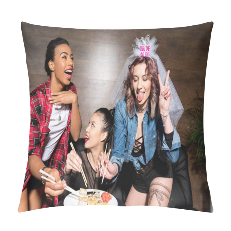 Personality  Multicultural Women With Sushi At Hen Party Pillow Covers