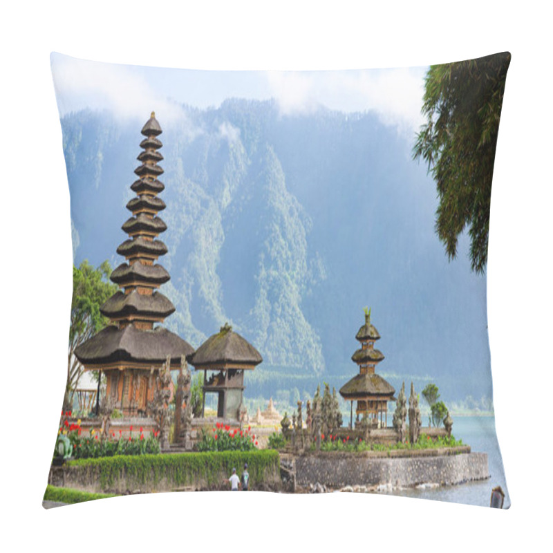 Personality  Bedugul, Indonesia - 22 Nov 2018: Two Spires Of The Floating Pura Bratan Hindu Temple On Lake Bratan, Bedugul, Bali, Indonesia. Pillow Covers