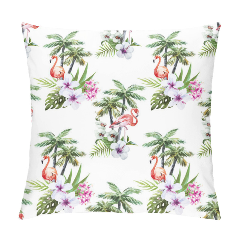 Personality  Flamingo With Palms And Flowers Pillow Covers