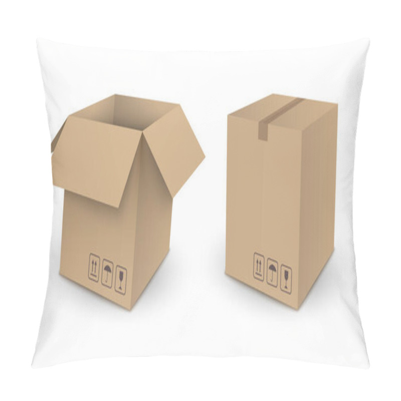 Personality  Vector Brown Cube Empty Package Box Open And Closed Isolated On White Background Pillow Covers