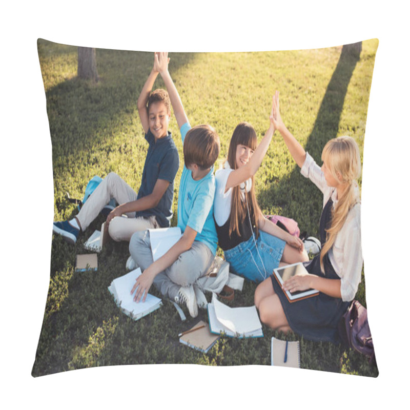 Personality  Multiethnic Teenagers Studying In Park Pillow Covers