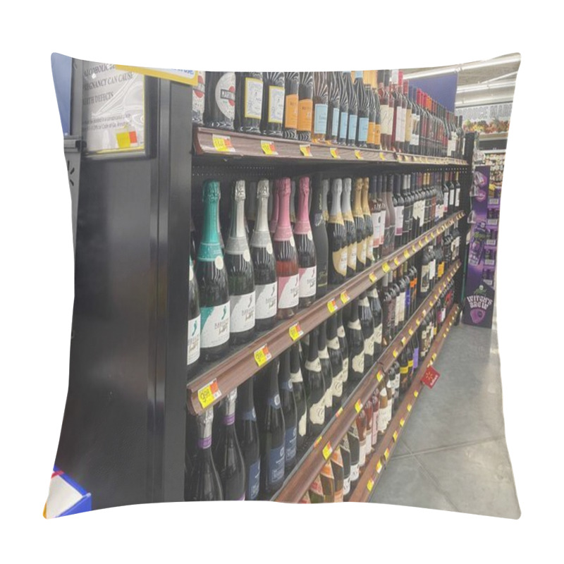 Personality  Grovetown, Ga USA - 09 26 23: Walmart Retail Store Interior Wine Shelves Pillow Covers