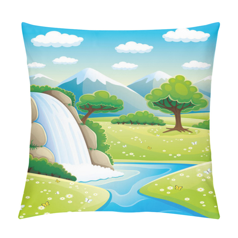 Personality  Beautiful Waterfall And Mountains. Pillow Covers