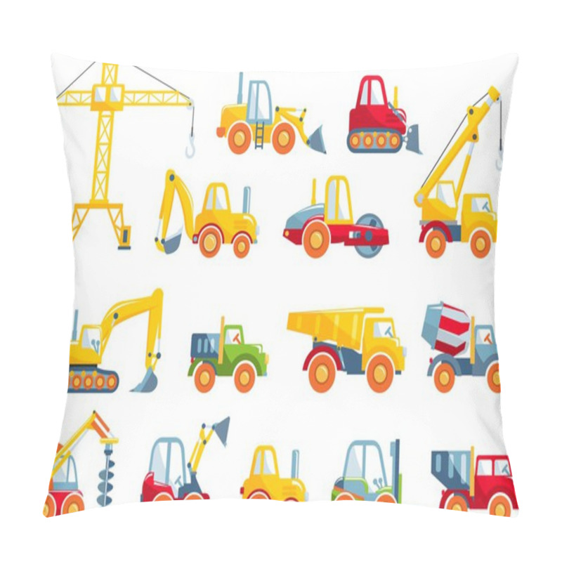 Personality  Set Of Toys Heavy Construction Machines In A Flat Style. Pillow Covers