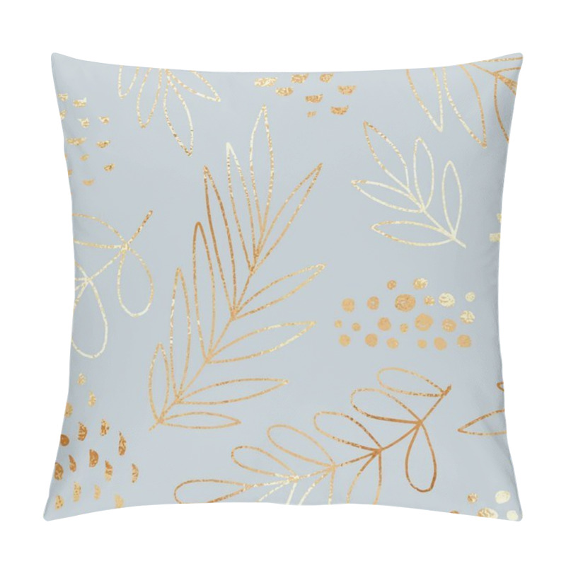 Personality  Gold Flowers On A Blue Background. Vector Illustration. Imitation Foil Pillow Covers