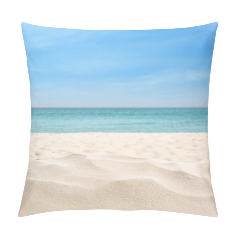 Personality  Beautiful Beach With White Sand Near Ocean, Closeup View Pillow Covers