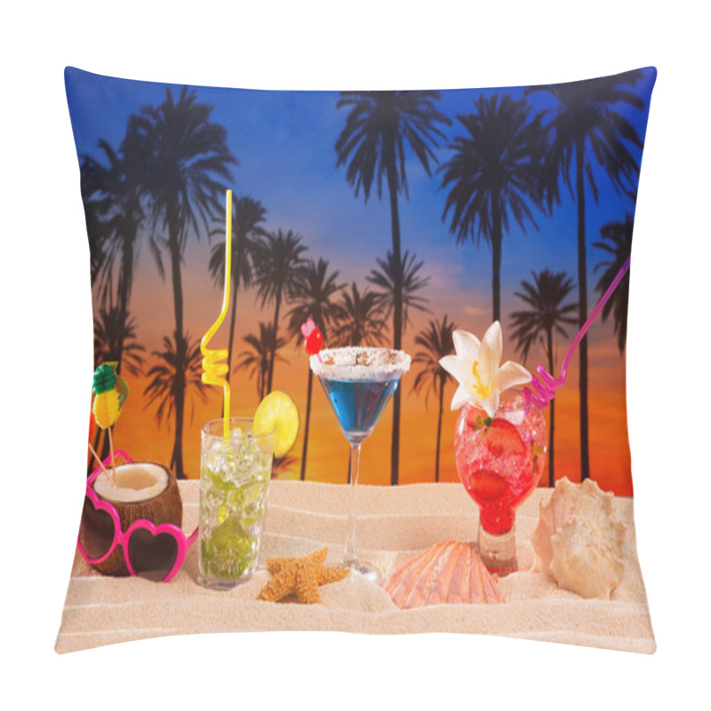 Personality  Tropical Cocktails On White Sand Mojito On Sunset Palm Trees Pillow Covers