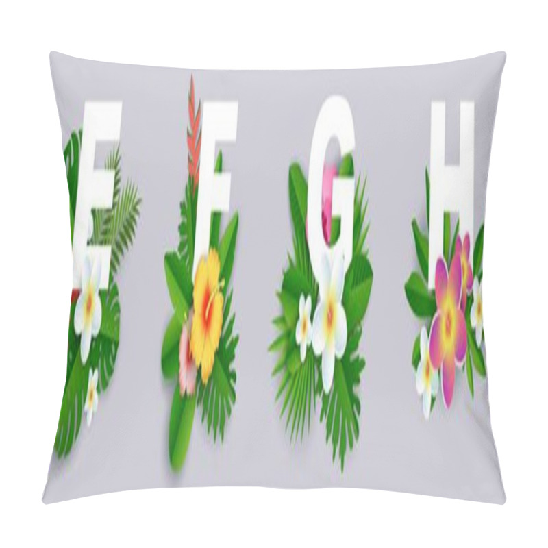 Personality  Floral Alphabet, Vector Paper Cut Illustration. E, F, G, H English Capital Letters With Exotic Tropical Leaves, Flowers. Pillow Covers