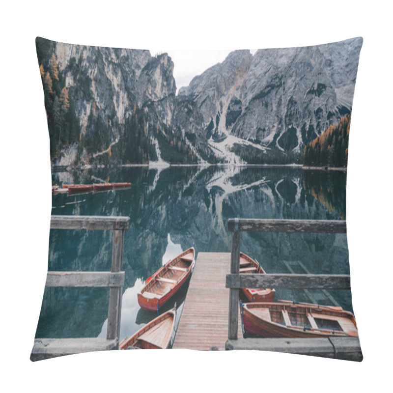 Personality  Most Famous And Touristic  Italian Mountain Lake. Lago Di Braies Pillow Covers