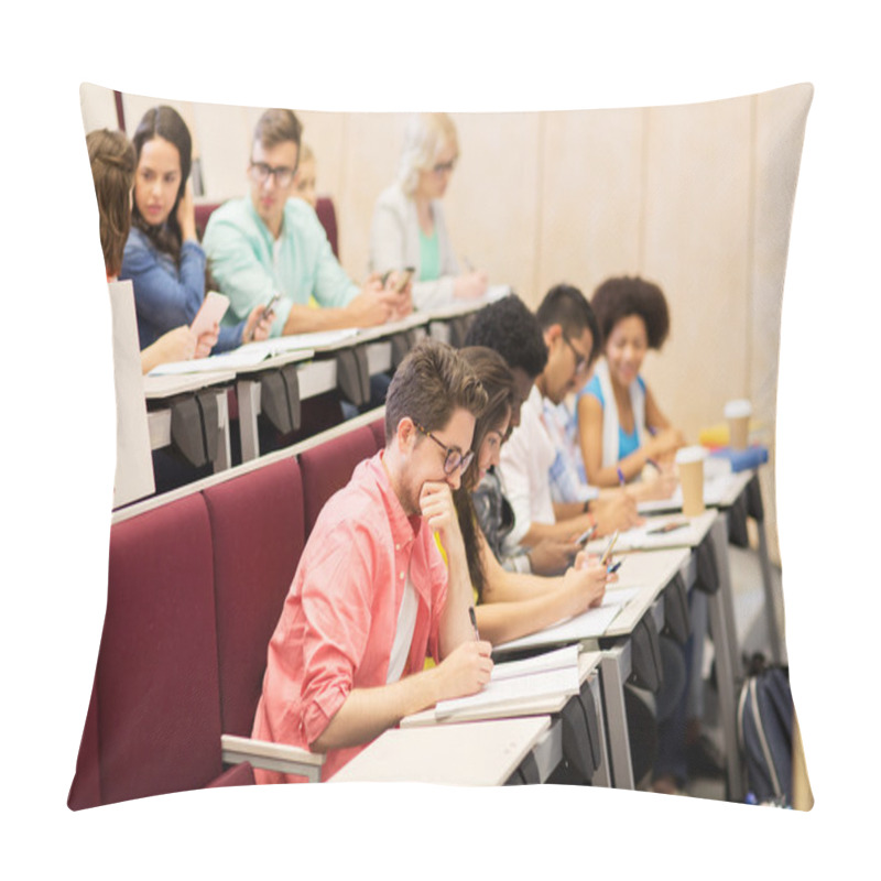 Personality  Group Of Students With Notebooks In Lecture Hall Pillow Covers