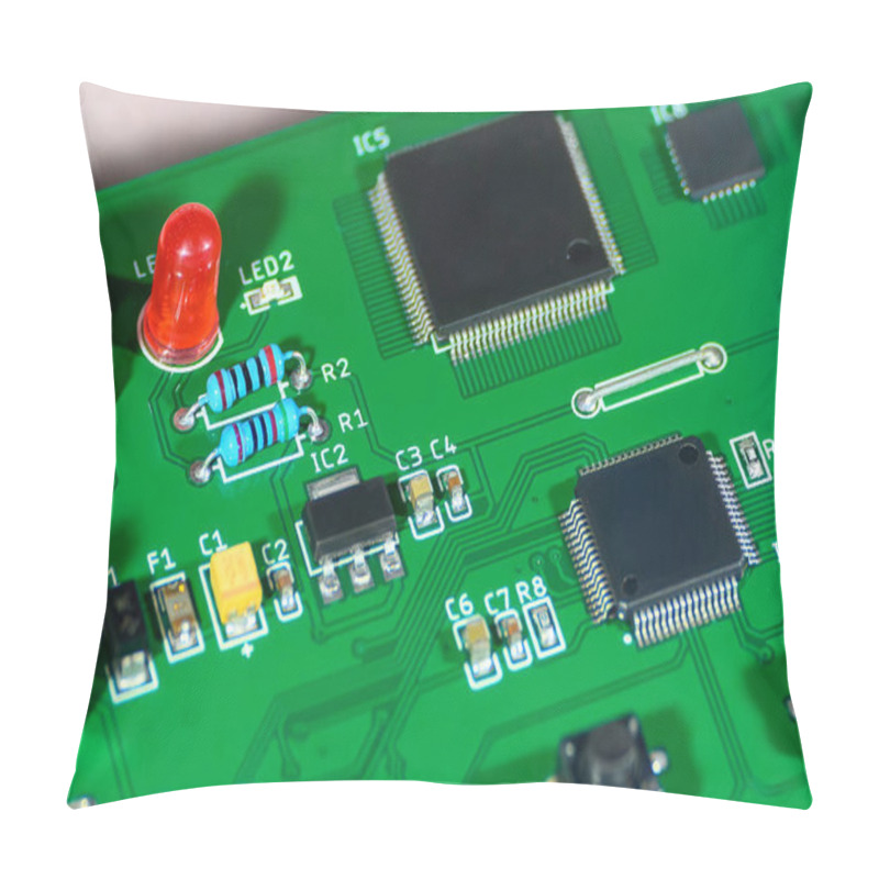 Personality  Close Up Scene The Print Circuit Board. The High Technology Electronics Equipment Manufacturing Concepts. Pillow Covers