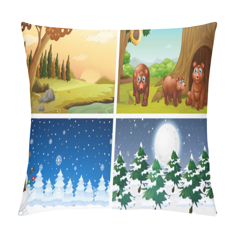 Personality  Four Scenes Of Different Locations Pillow Covers