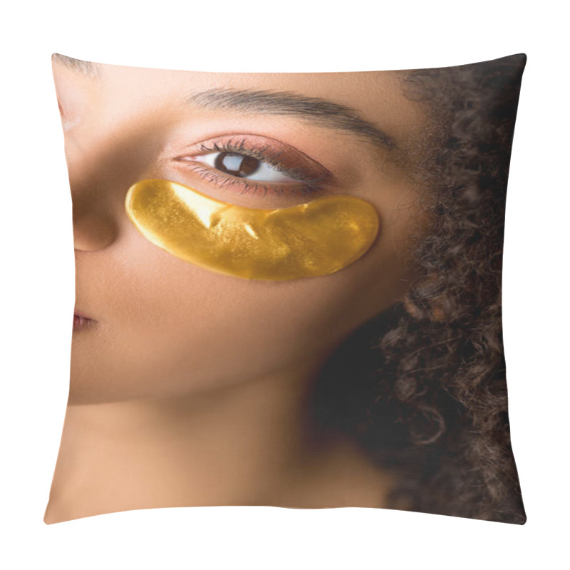 Personality  Cropped View Of Attractive African American Girl With Golden Eye Patches  Pillow Covers