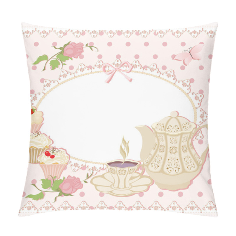 Personality  Background With Teapot, Cup And Cakes. Pillow Covers