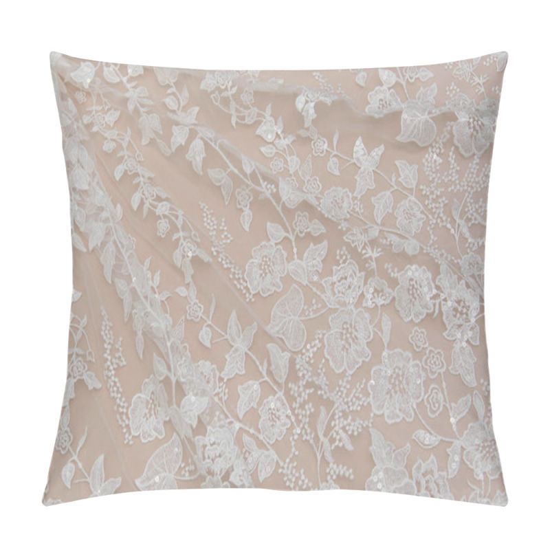 Personality  Texture Lace Fabric. Lace On White Background Studio. Thin Fabric Made Of Yarn Or Thread. A Background Image Of Ivory-colored Lace Cloth. White Lace On Beige Background. Pillow Covers