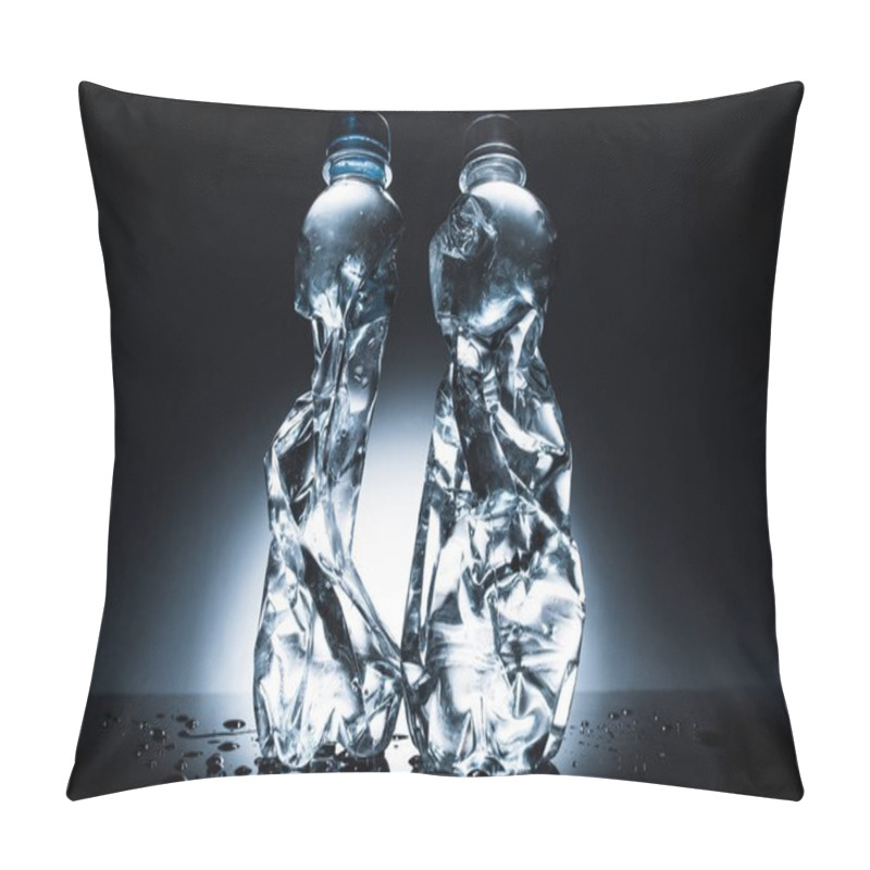 Personality  Still Life With Crumpled Bottles Of Water On Dark  Pillow Covers