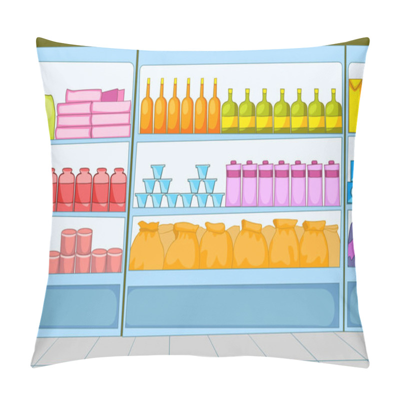 Personality  Cartoon Background Of Supermarket. Pillow Covers