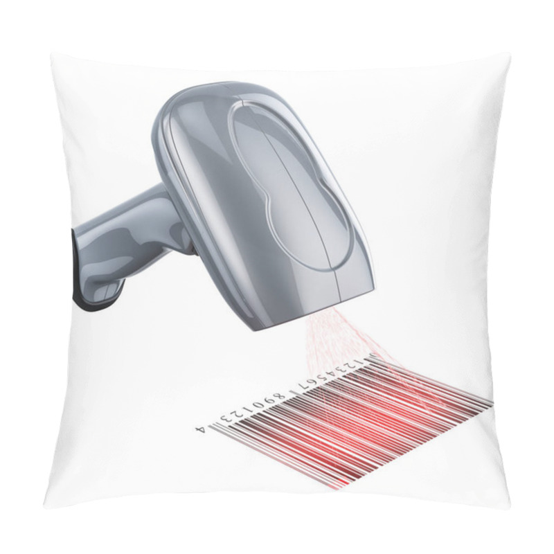 Personality  Barcode Reader Scanning Bar Code, 3D Rendering Isolated On White Backgroun Pillow Covers